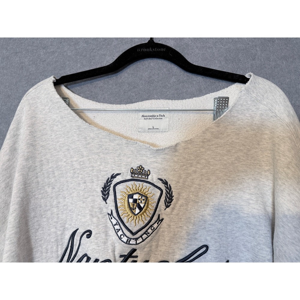 Abercrombie & Fitch Nantucket Yachting Coastal Sweatshirt Large Gray Crop Preppy - Picture 3 of 10